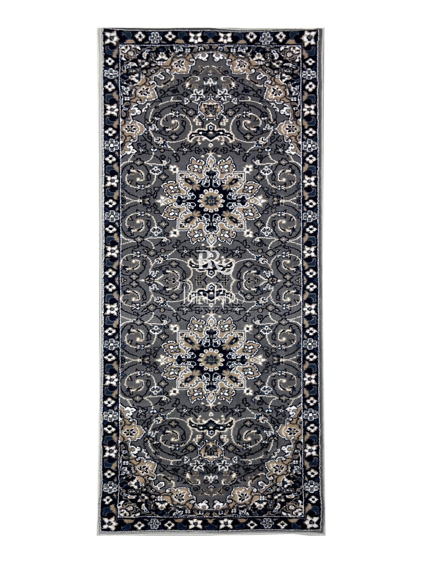 Grey Persian Polypropylene Woven Rug.  Size : 2.6 ft width x 6.6 ft length  (80 cm x 200cm)