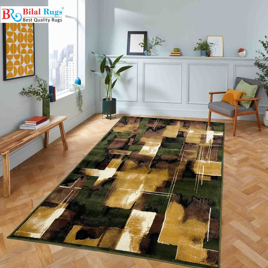 Modern polypropylene Rug,back woven(Article-1777-Green) Size : 5 ft width x 7.3 ft length ( 150 cm x 220 cm)