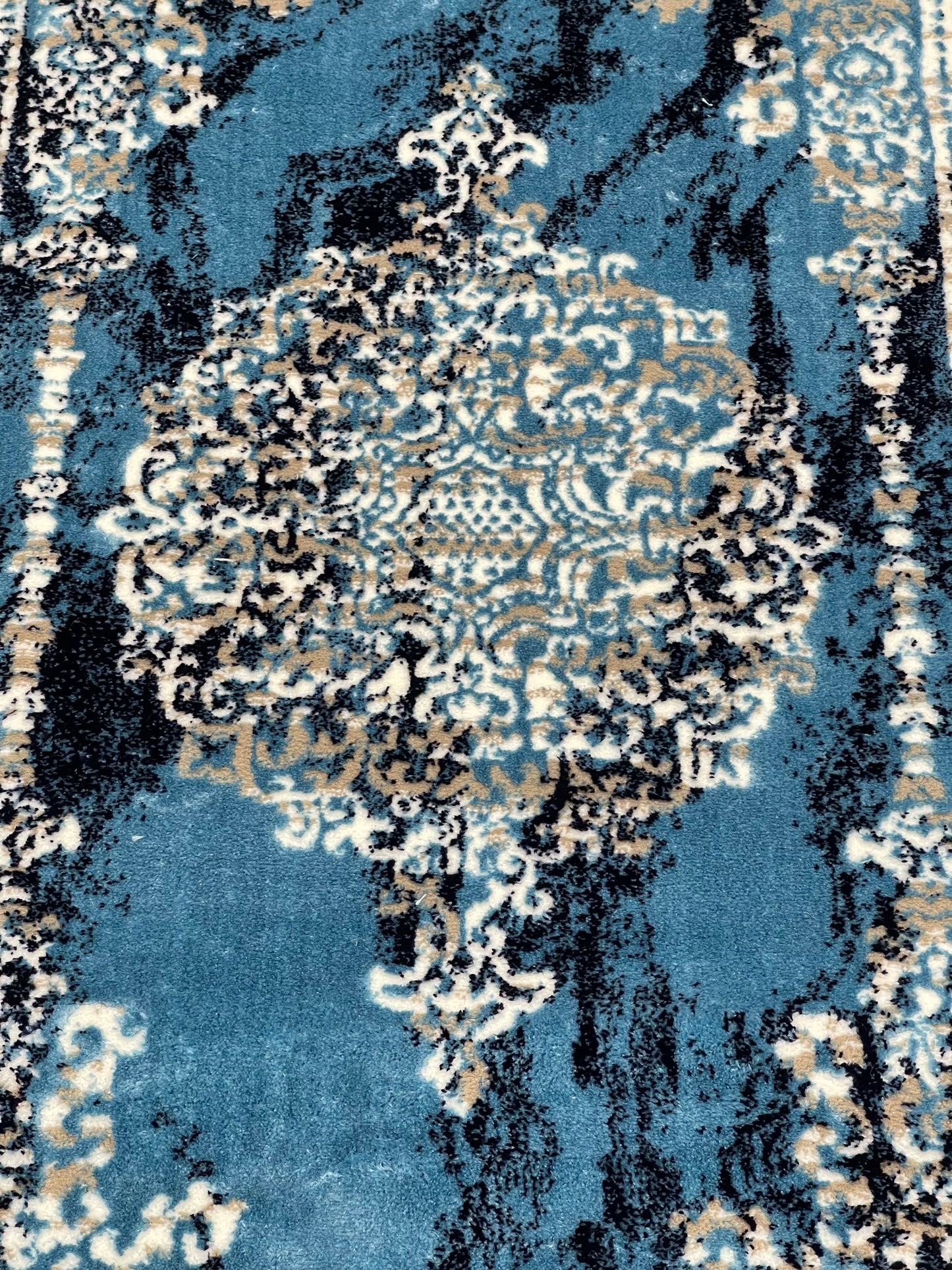 Polyester Silk Woven Rug.(Article-1456-Blue) Size : 3 ft width x 5 ft length ( 100cm x 150cm)