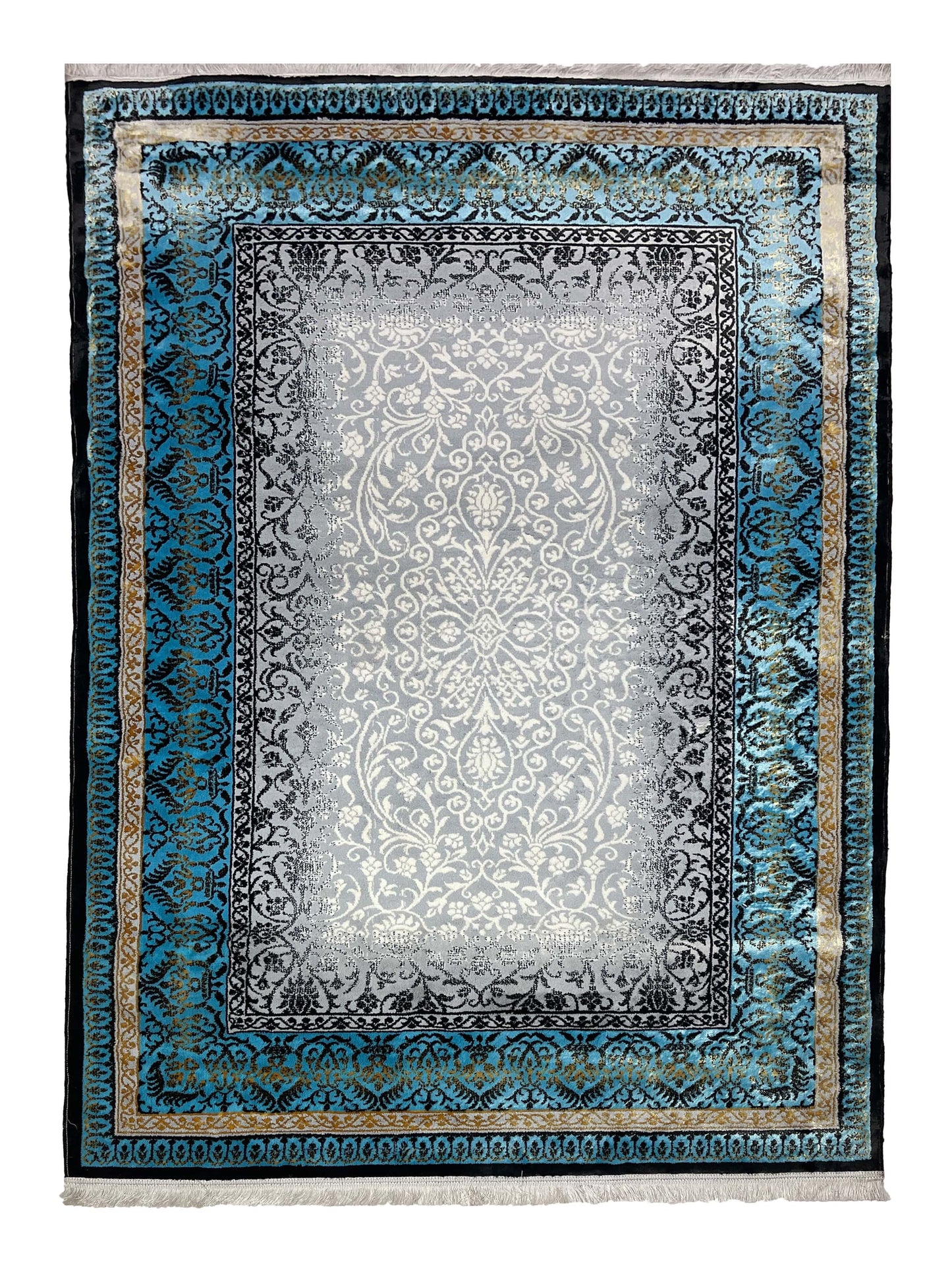 Irani silk Woven Rug.
Article-713-Feroze 
Size : 5ft width  x 7.3ft length (150cm x 220cm)