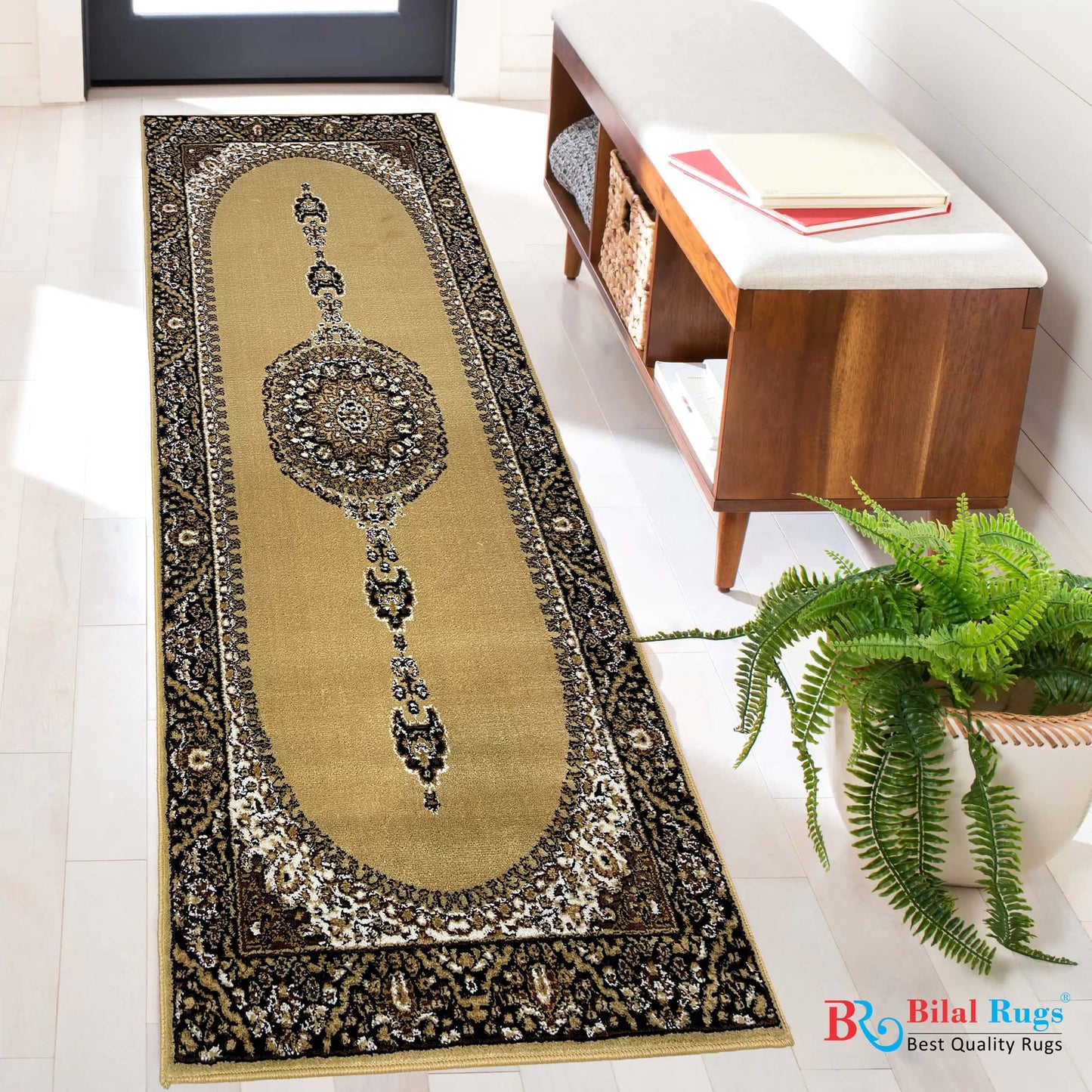 Beige Persian Polypropylene Woven Runner.
 Size : 2.6 ft width x 6.3 ft length
 (80 cm x 200cm)