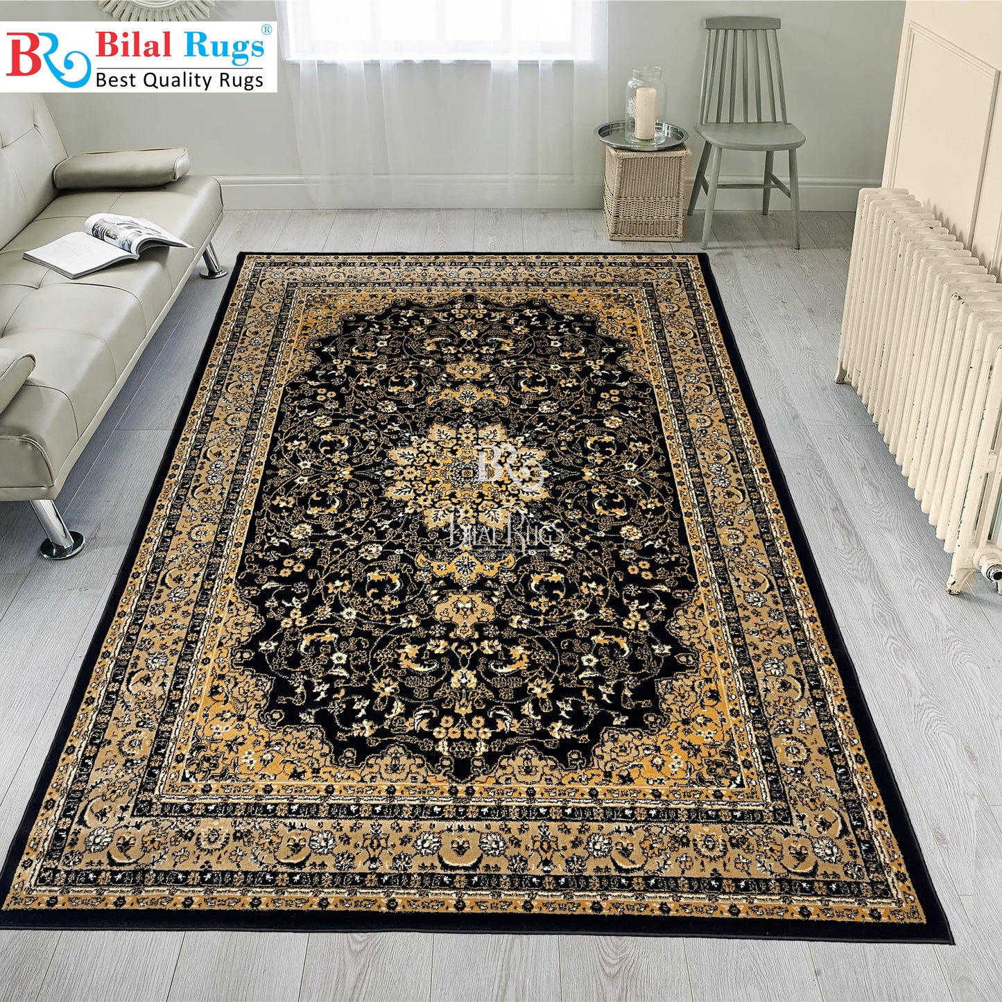 Persian polypropylene Rug,back woven(Article-19-Black)
Size : 6.6 ft width x 9.6 ft length (200cm x 290cm)