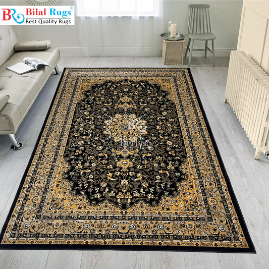 Persian polypropylene Rug,back woven(Article-19-Black)
Size : 6.6 ft width x 9.6 ft length (200cm x 290cm)