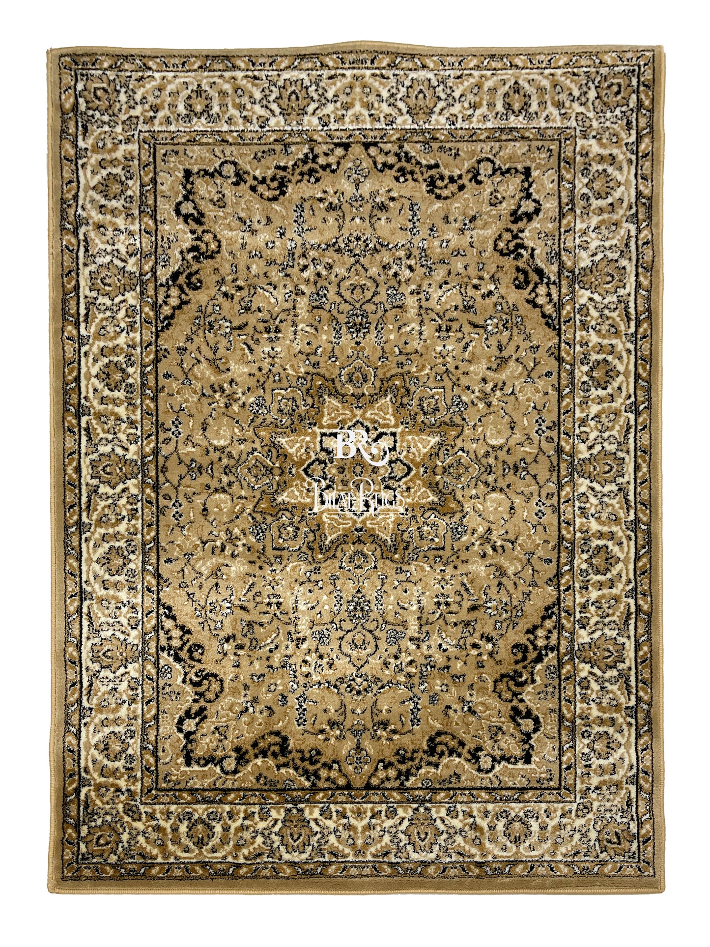 Persian polypropylene Rug,back woven (Article-20-Beige) Size : 4 ft width x 5.6 ft length (120 cm x 170 cm)