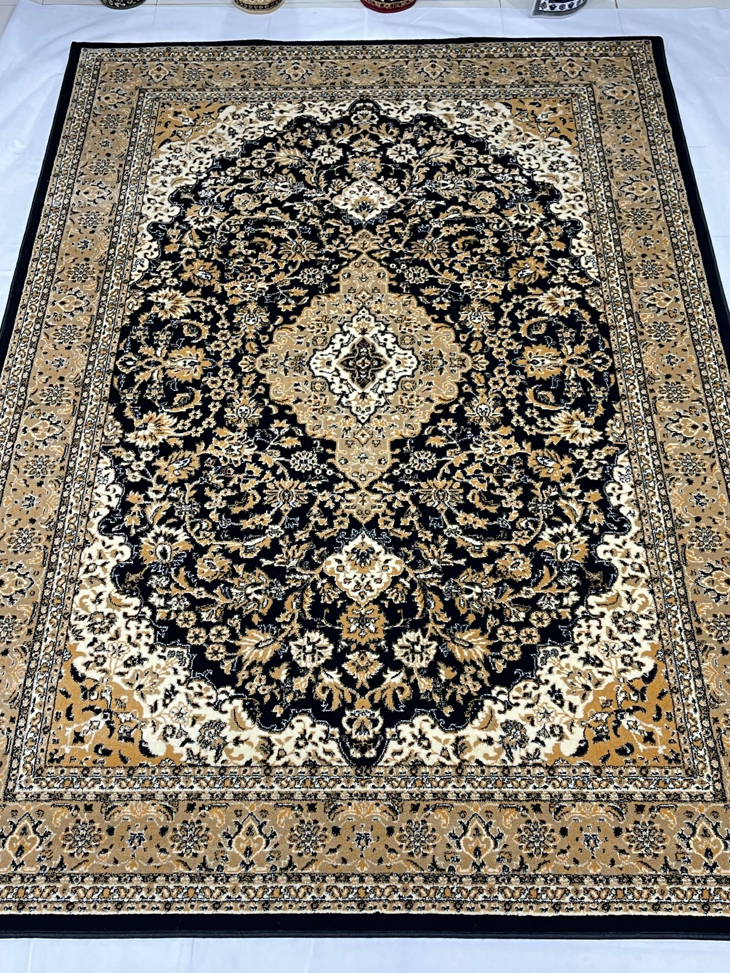 Persian polypropylene Rug,back woven(Article-01-Black) Size : 6.6 ft width x 9.6 ft length (200cm x 290cm)