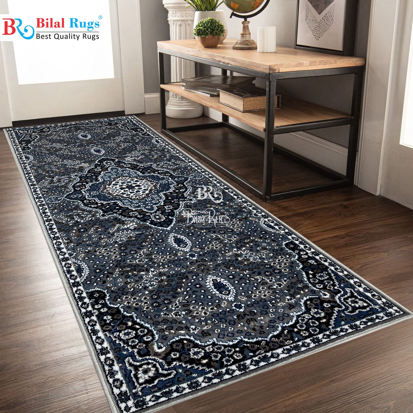 Grey Persian Polypropylene Woven Rug.  Size : 2.6 ft width x 6.6 ft length  (80 cm x 200cm)