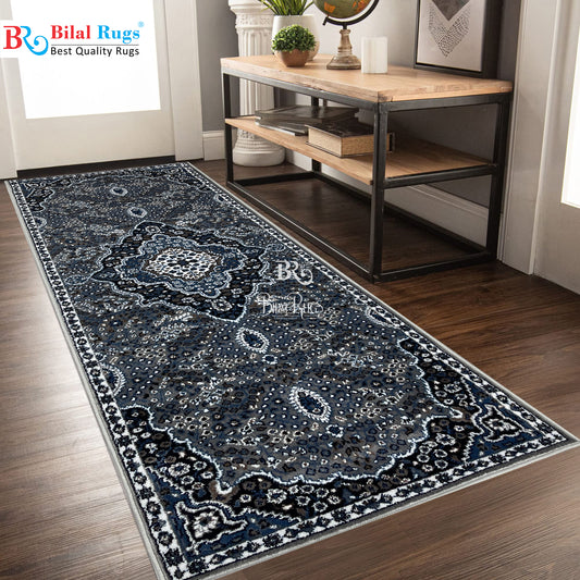 Grey Persian Polypropylene Woven Rug.  Size : 2.6 ft width x 6.6 ft length  (80 cm x 200cm)