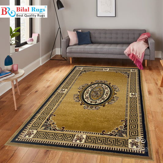 Versace polypropylene Rug,back woven(Article-75-Gold)
Size : 5ft width  x 7.3ft length (150cm x 220cm)