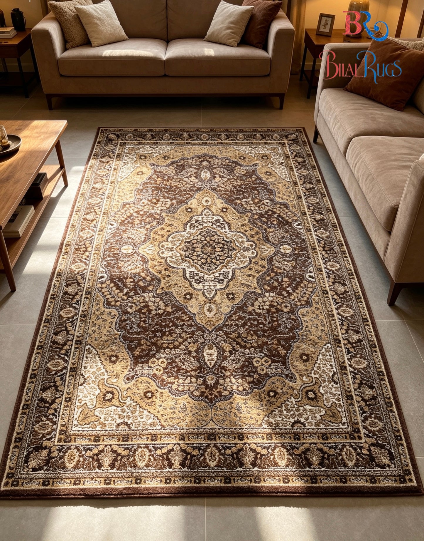 Persian polypropylene Rug,back woven(Article-25-Brown)
Size : 5ft width  x 7.3ft length (150cm x 220cm)