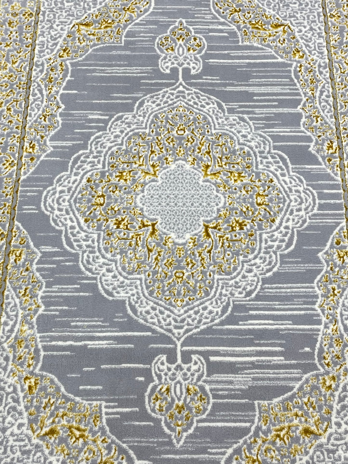 Polyester Silk Woven Rug.(Article-1455-Grey) Size : 3 ft width x 5 ft length ( 100cm x 150cm)