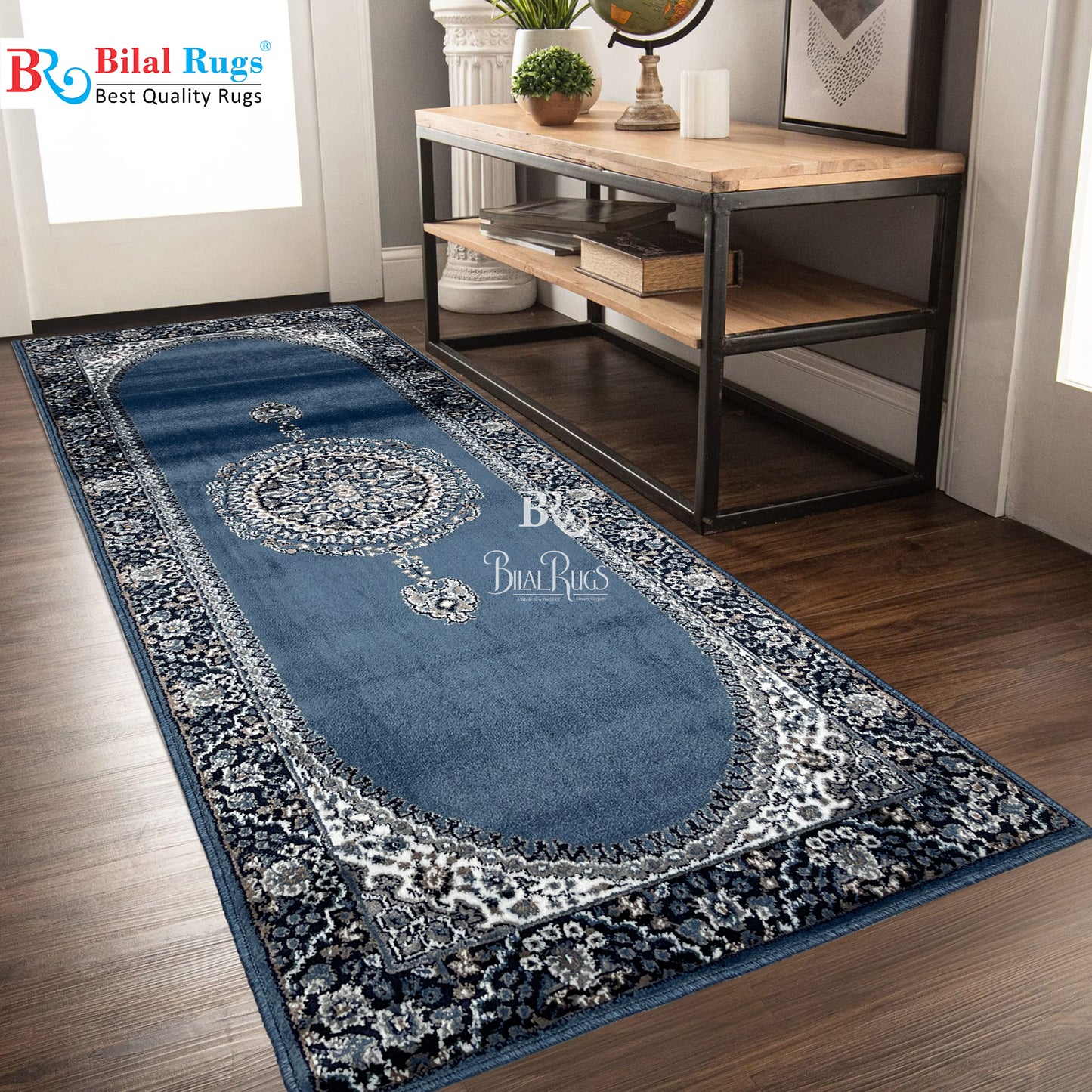 Blue Persian Polypropylene Woven Runner.
Size : 2.6 ft width x 6.6 ft length