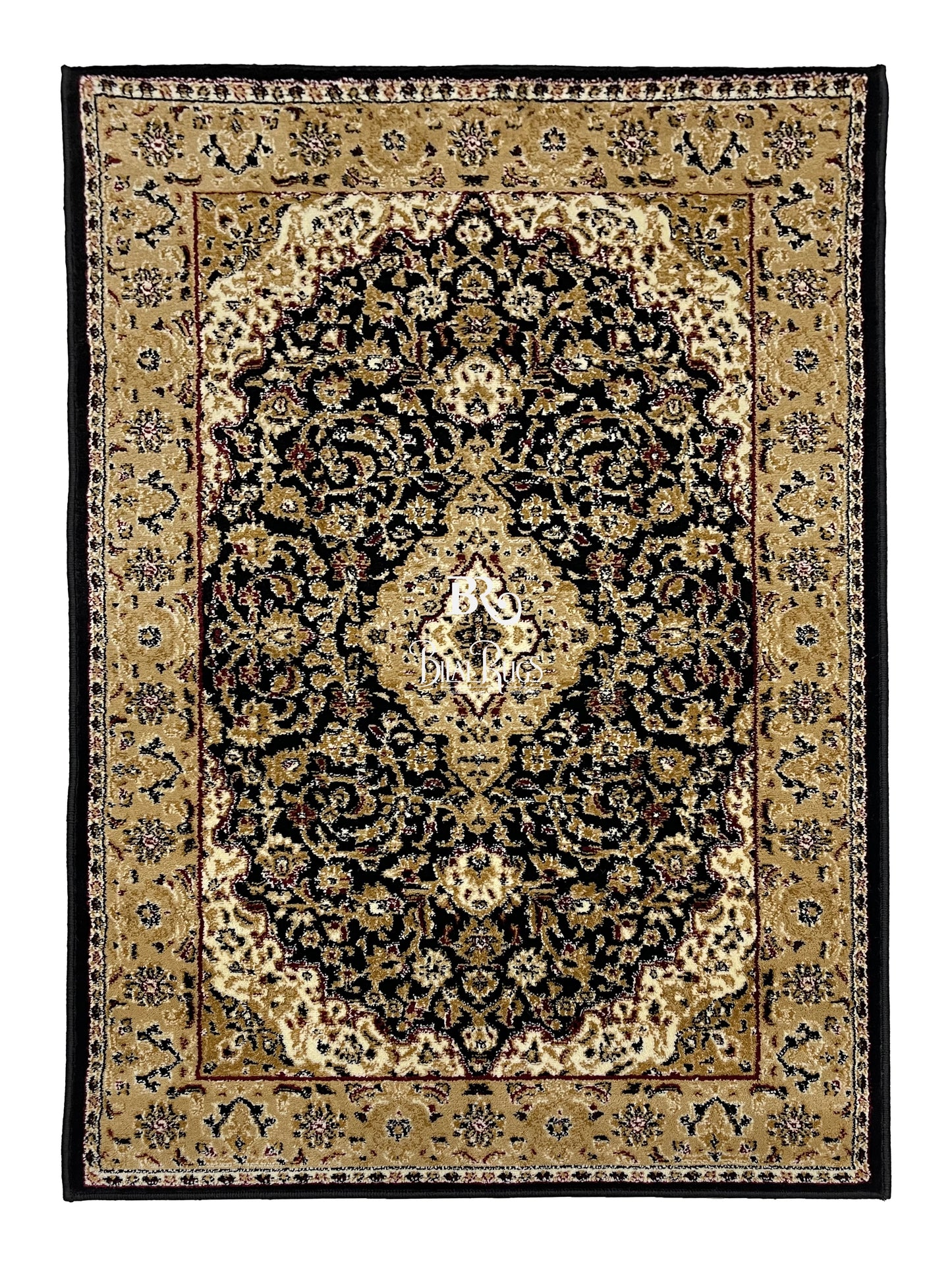 Persian Polypropylene Rug,Woven Back (Article-01-Black) Size : 3 ft width x 5 ft length (100cm x 150 cm)