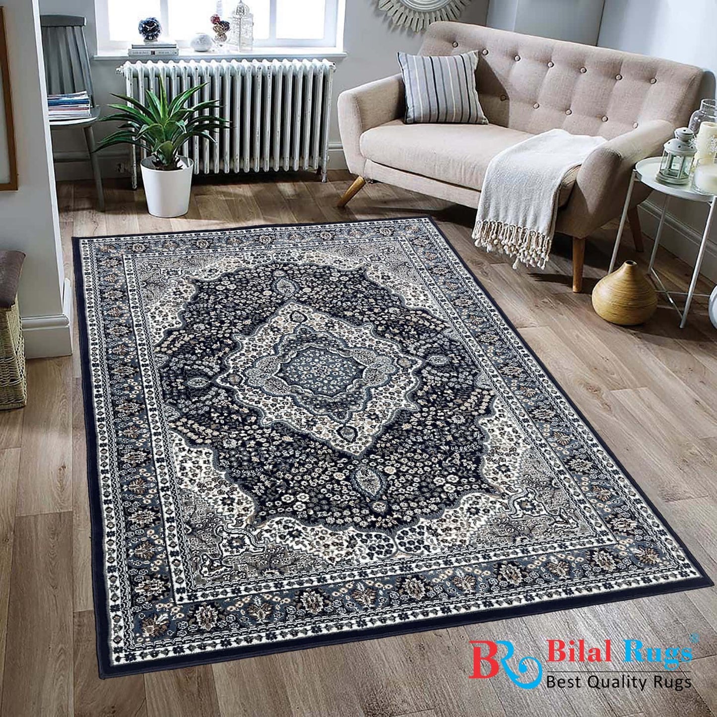 Persian polypropylene Rug,back woven(Article-25-Blue)
Size: 6.6 ft width x 9.6 ft length (200cm x 290cm)