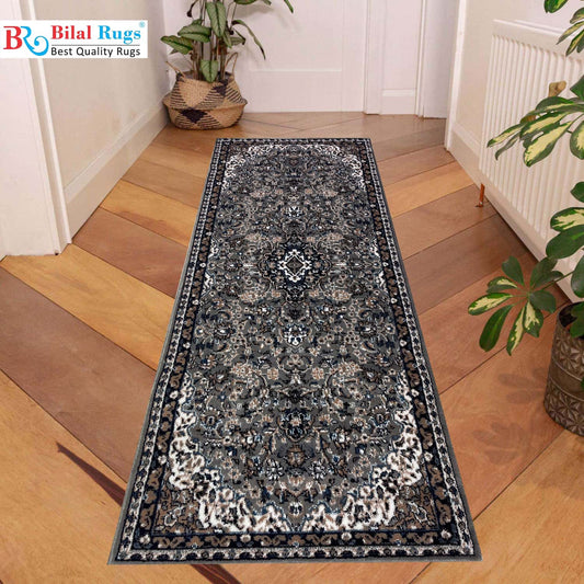 Grey Persian Polypropylene Woven Runner.
 Size : 2.6 ft width x 6.6 ft length
 (80 cm x 200cm)