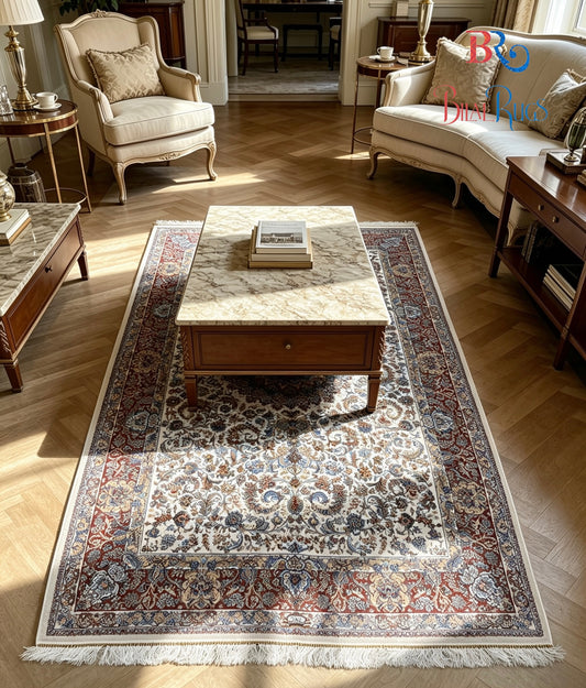 Premium Irani 1600 Reed Machine Made Rug - Off white & Red with Cotton Back
Size : 5 ft width x 7.3 ft length (150cm x 225cm)