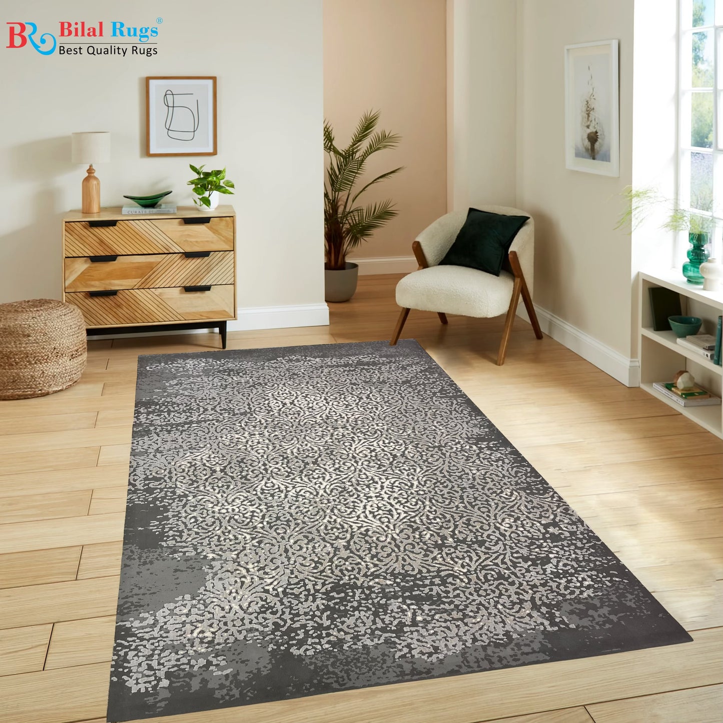 Irani Vintage Woven Rug.
 Article -2030-Grey
Size: 6.6 ft width x 9.6 ft length (200cm x 290cm)