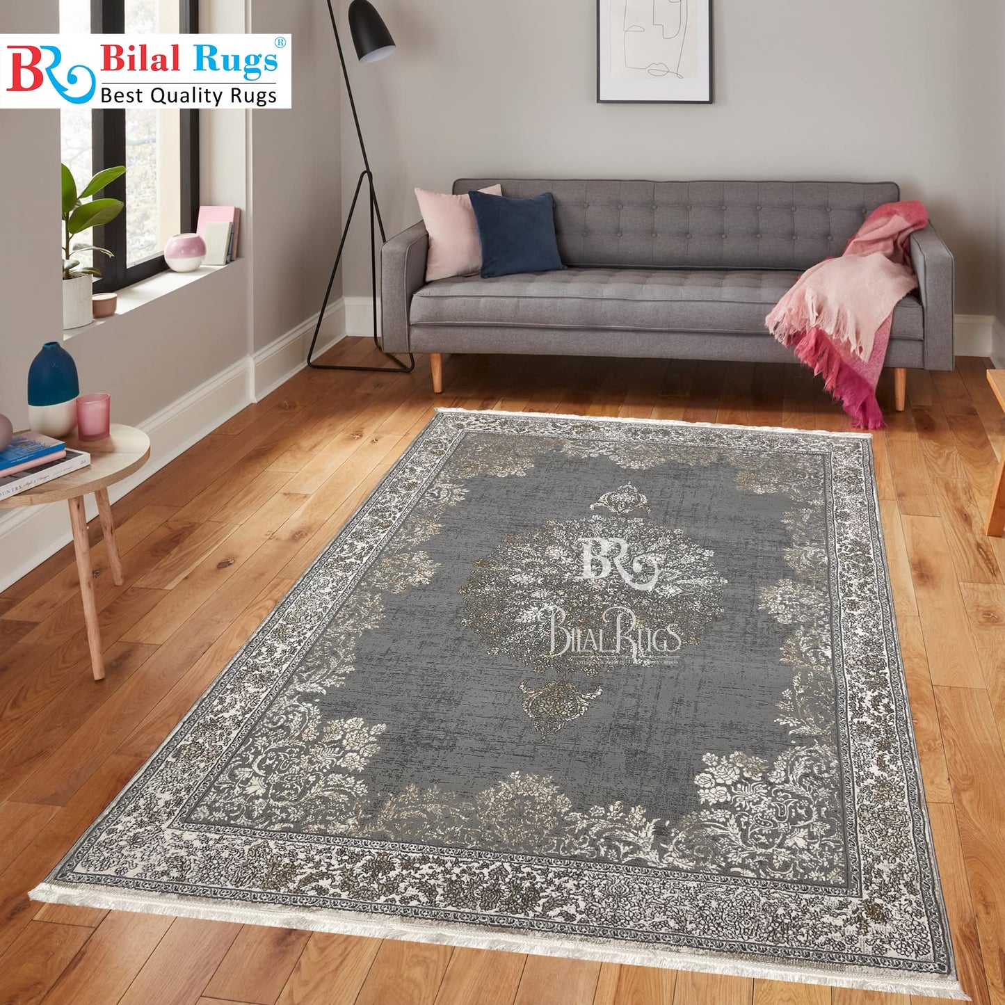 Irani Vintage Woven Rug.
 Article -2072-Grey
Size: 5 ft width x 7.3 ft length (150cm x 220cm)