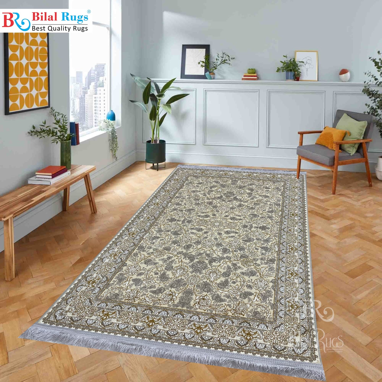 Irani Pure Acrylic 1200 Reeds Article -202-Off white Size : 3 ft width x 5 ft length (100cm x 150cm)