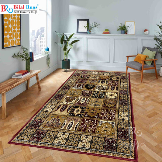 Persian Polypropylene Rug,Woven Back (Article-120-Red) Size : 3 ft width x 5 ft length (100cm x 150 cm)