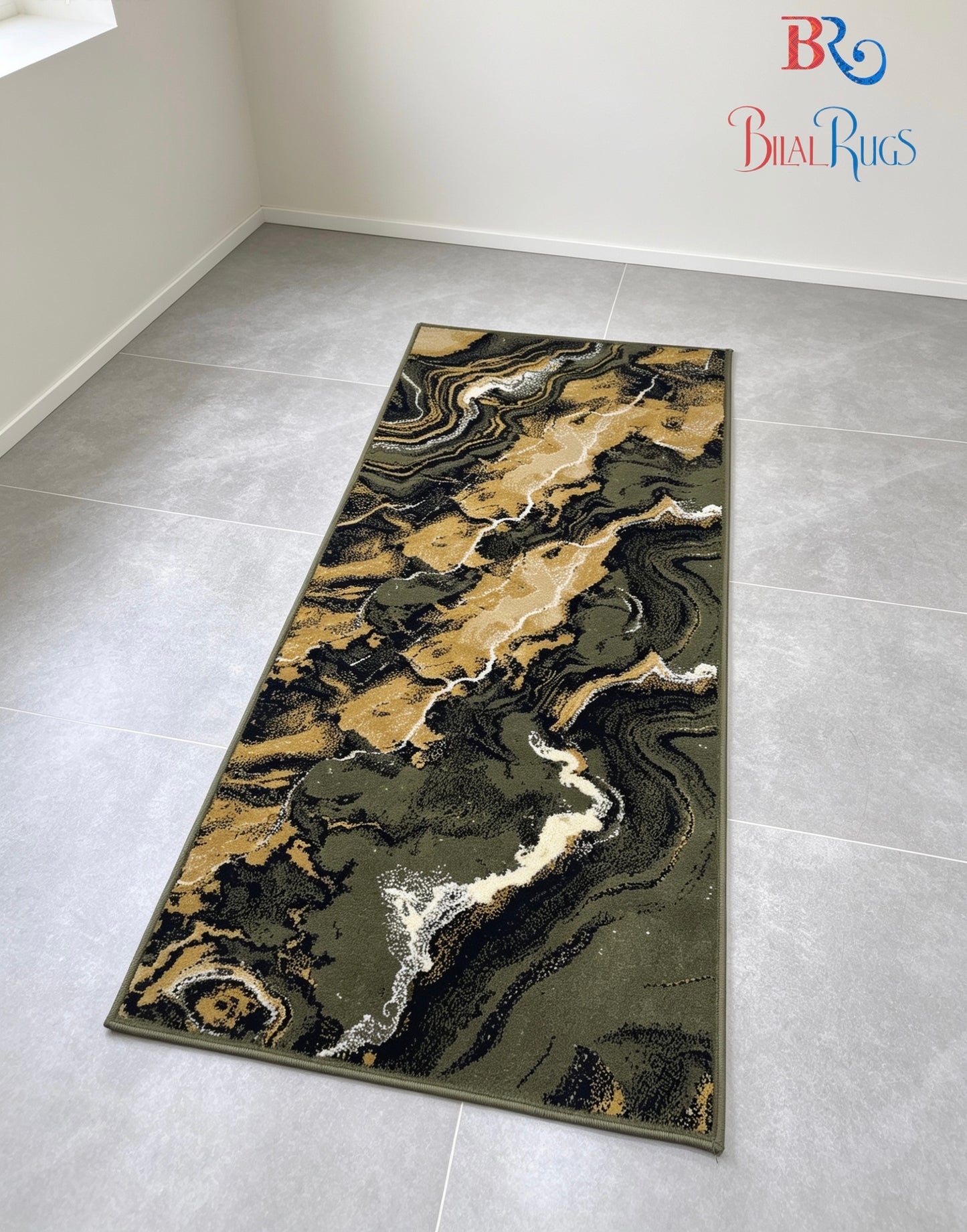 Green Modern Polypropylene Woven Rug.
 Size : 2.6 ft width x 6.6 ft length
 (80 cm x 200cm)