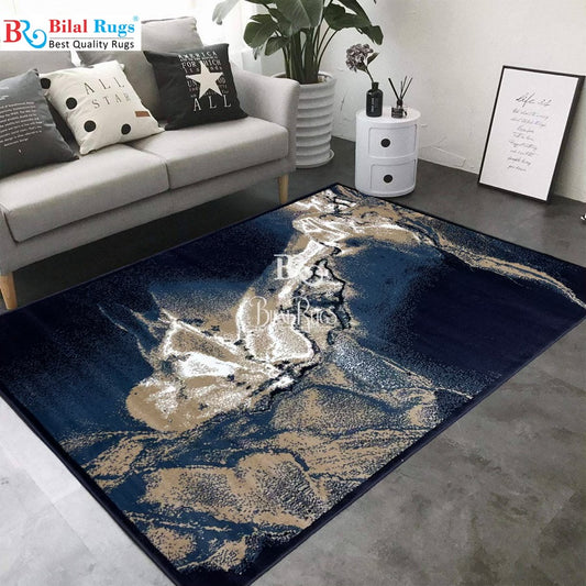 Modern polypropylene Rug,back woven(Article-1056-Blue) Size : 5ft width  x 7.3ft length (150cm x 220cm)