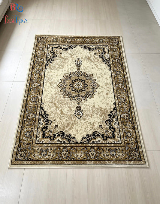 Persian Polypropylene Rug,Woven Back (Article-41-Off white)