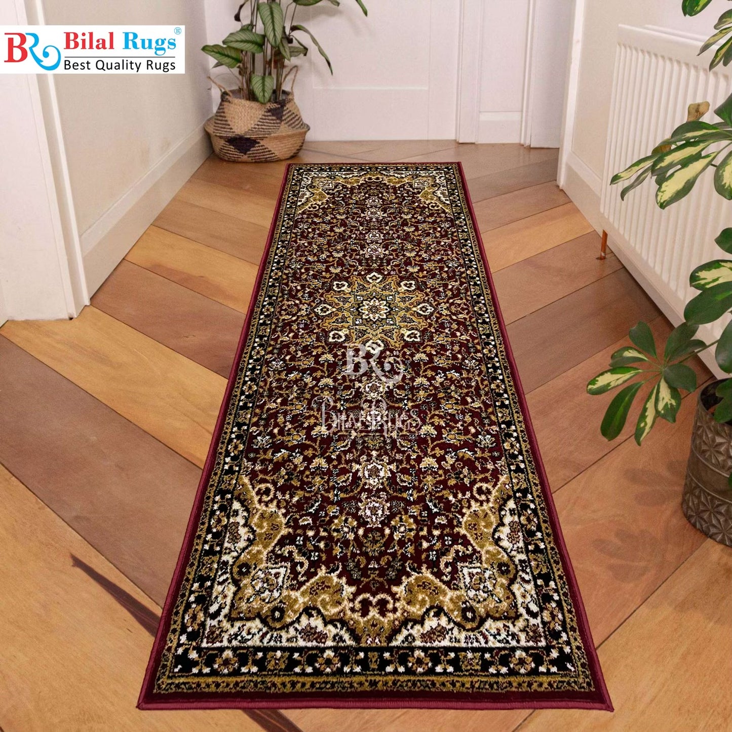 Red Persian Polypropylene Woven Runner. Size : 2.6 ft width x 6.6 ft length