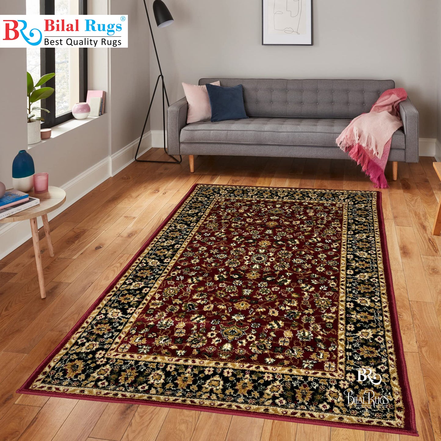 Persian Polypropylene Rug,Woven Back (Article-140-Red) Size : 3 ft width x 5 ft length (100cm x 150 cm)