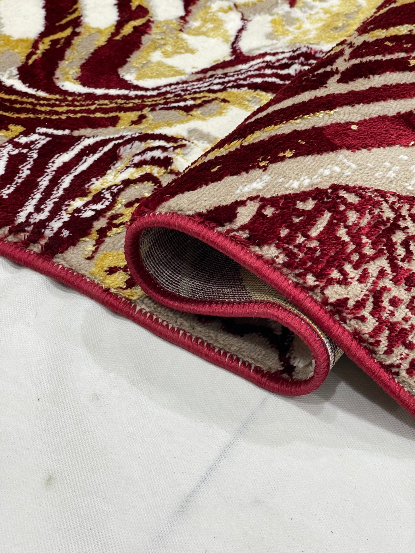 Polyester Silk Woven Rug.(Article-1556-Red , Gold) Size : 4 ft width x 5.6 ft length