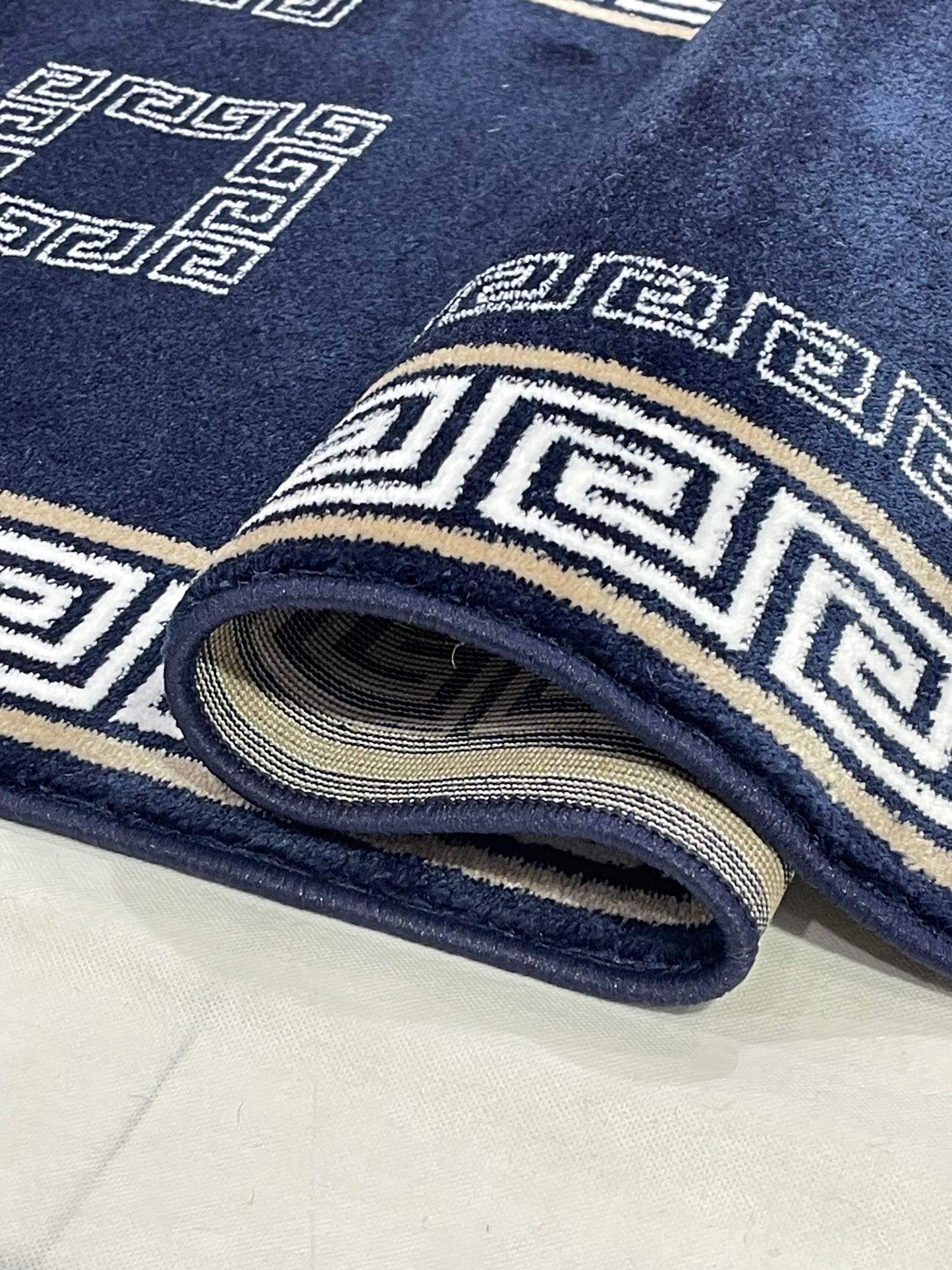 Blue Versace Polypropylene Woven Rug.  Size : 2.6 ft width x 6.6 ft length  (80 cm x 200cm)