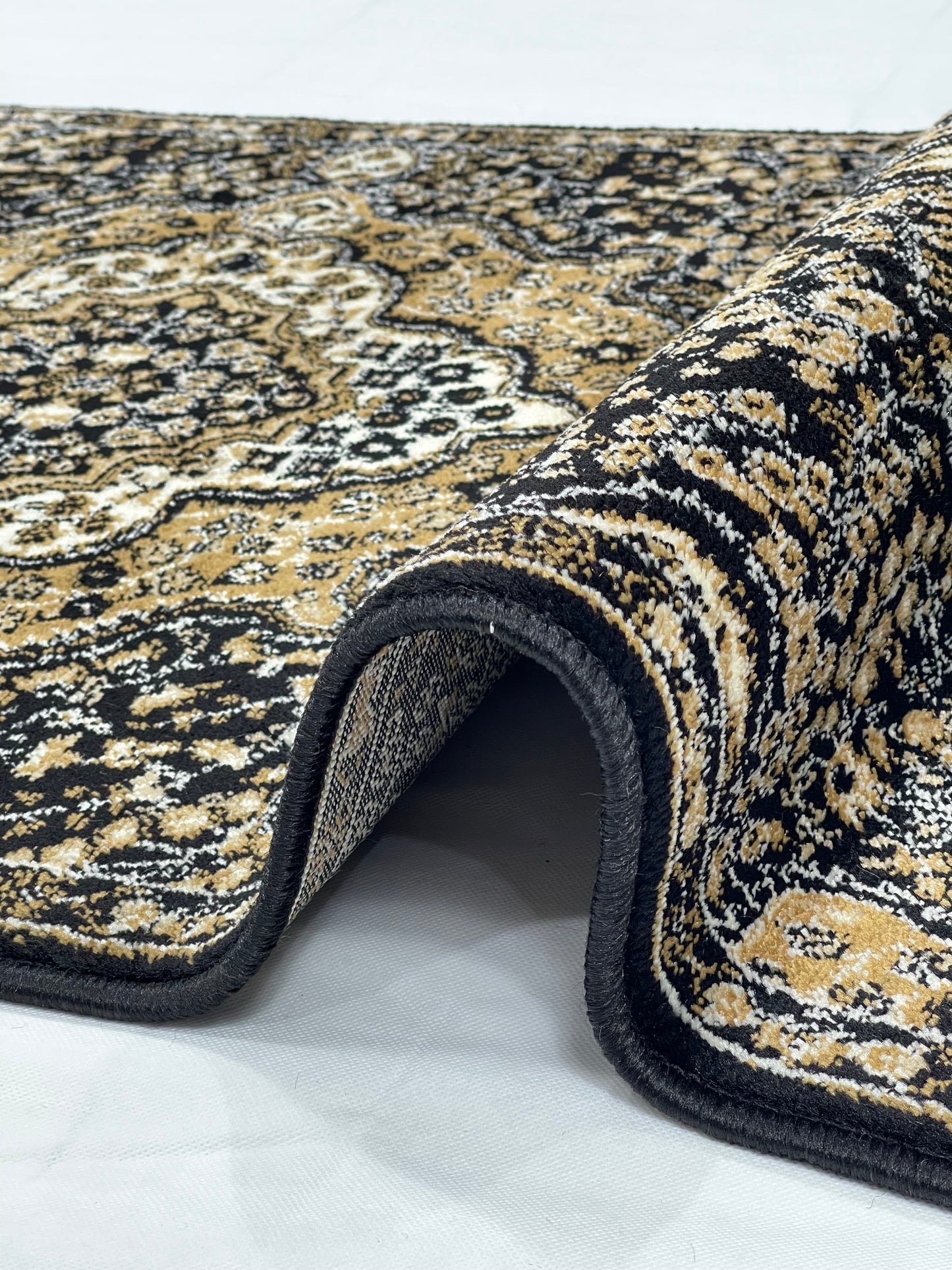 Black Persian Polypropylene Woven Rug.  Size : 2.6 ft width x 6.6 ft length  (80 cm x 200cm)