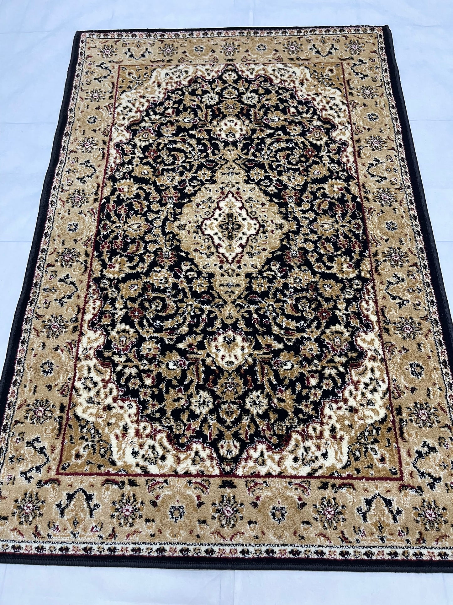Persian Polypropylene Rug,Woven Back (Article-01-Black) Size : 3 ft width x 5 ft length (100cm x 150 cm)