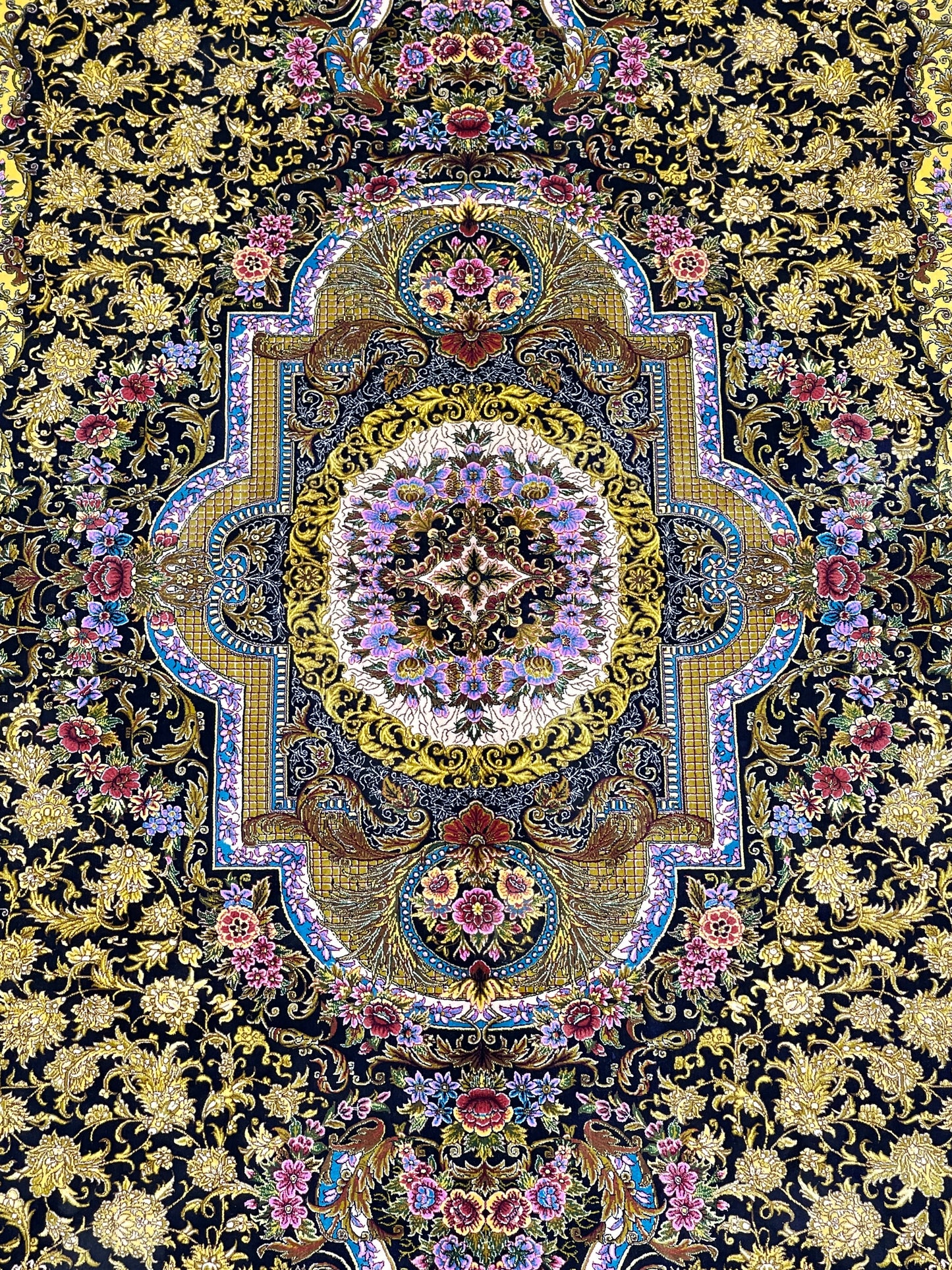 Premium Irani 1600 Reed Machine Made Rug - Blue & Gold with Cotton Back
Size : 5 ft width x 7.3 ft length (150cm x 225cm)