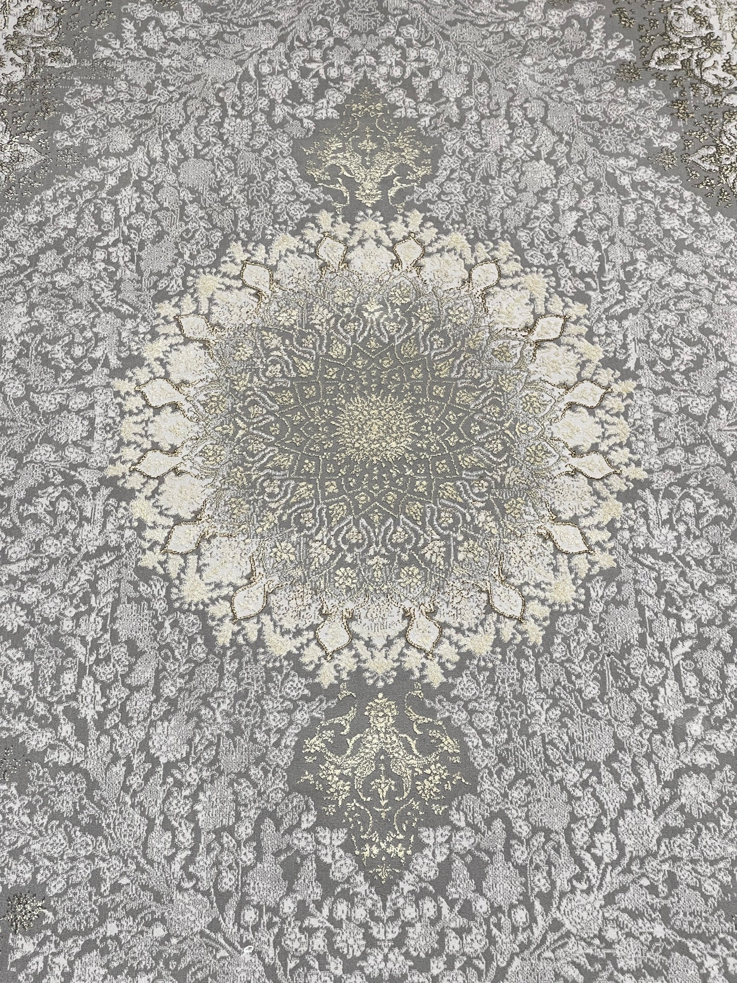New Turkish Silk (Surya A) 
Size: 6.6 ft width x 9.6 ft length (200cm x 290cm)
Article -610- Grey