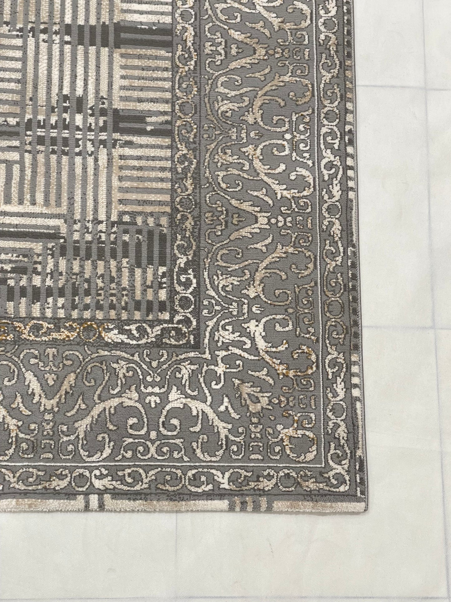 Irani Vintage Woven Rug.  Article -2079-Grey Size: 5 ft width x 7.3 ft length (150cm x 220cm)