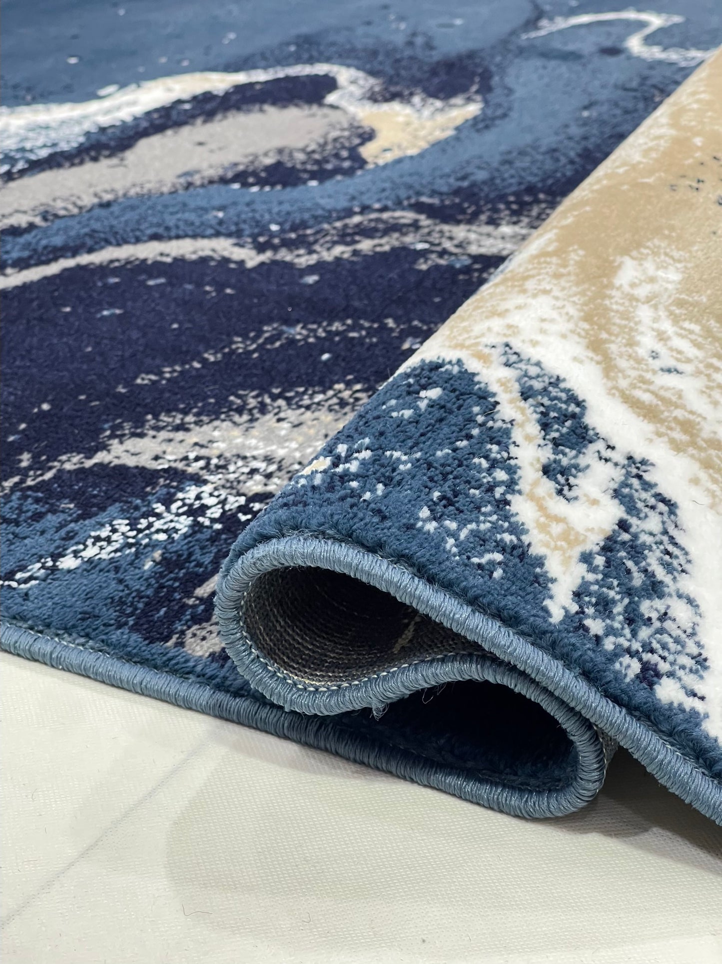 Modern polypropylene Rug,back woven (Article-175-Blue) Size : 4 ft width x 5.6 ft length (120 cm x 170 cm)
