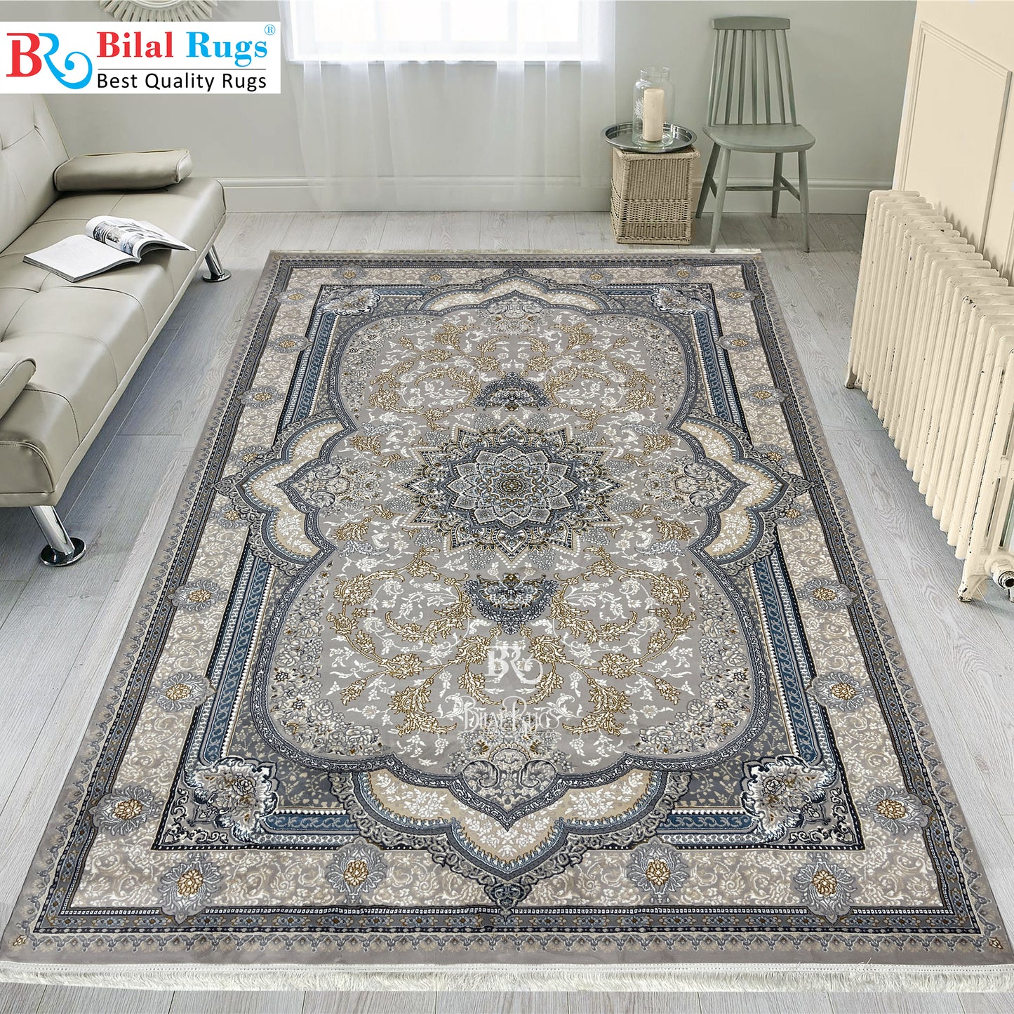 Persian Thick Woven Rug. 
(Article -641-Grey )
Size: 6.6 ft width x 9.6 ft length (200cm x 290cm)