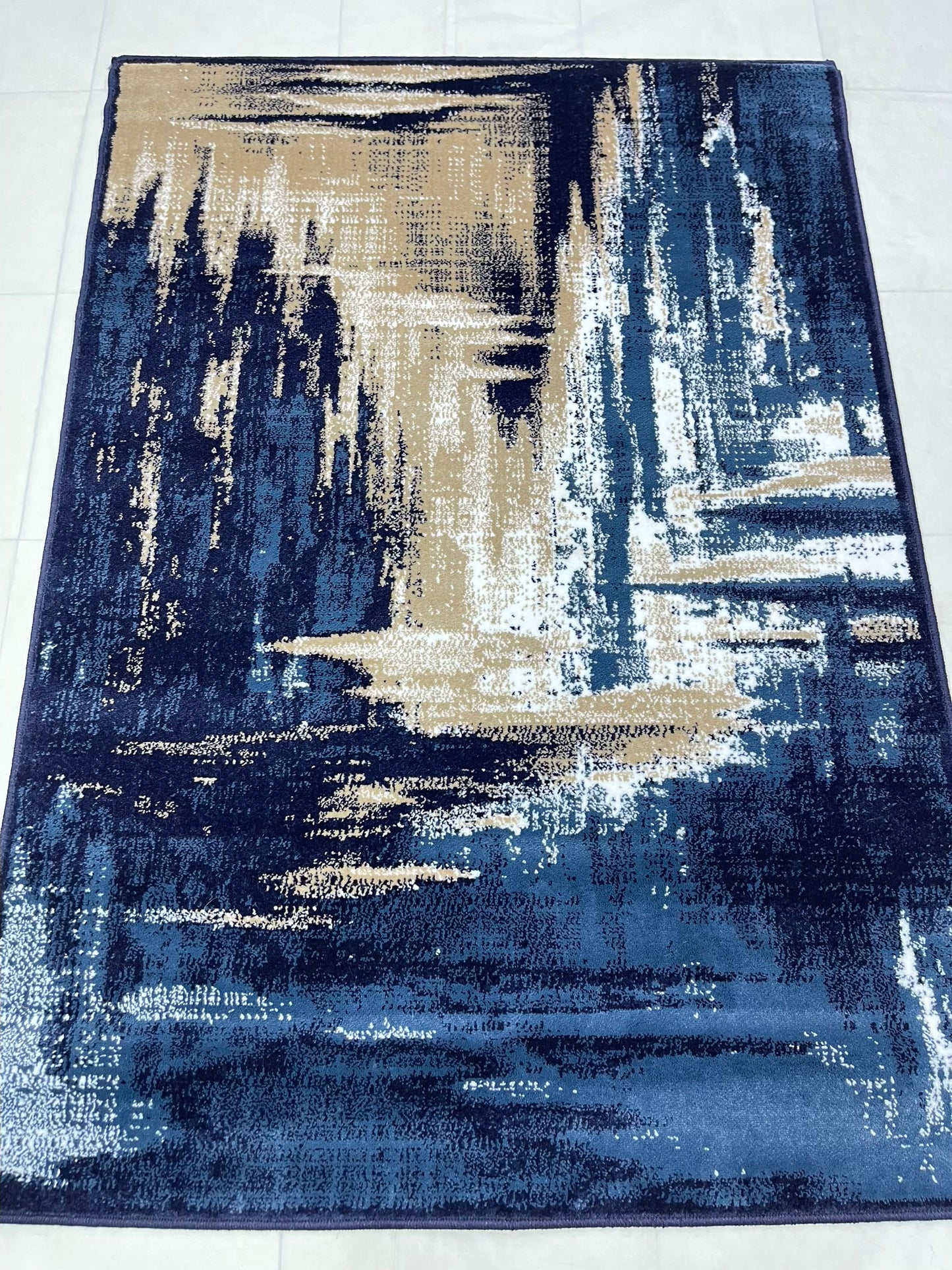 Modern polypropylene Rug,back woven (Article-179-Blue) Size : 4 ft width x 5.6 ft length (120 cm x 170 cm)