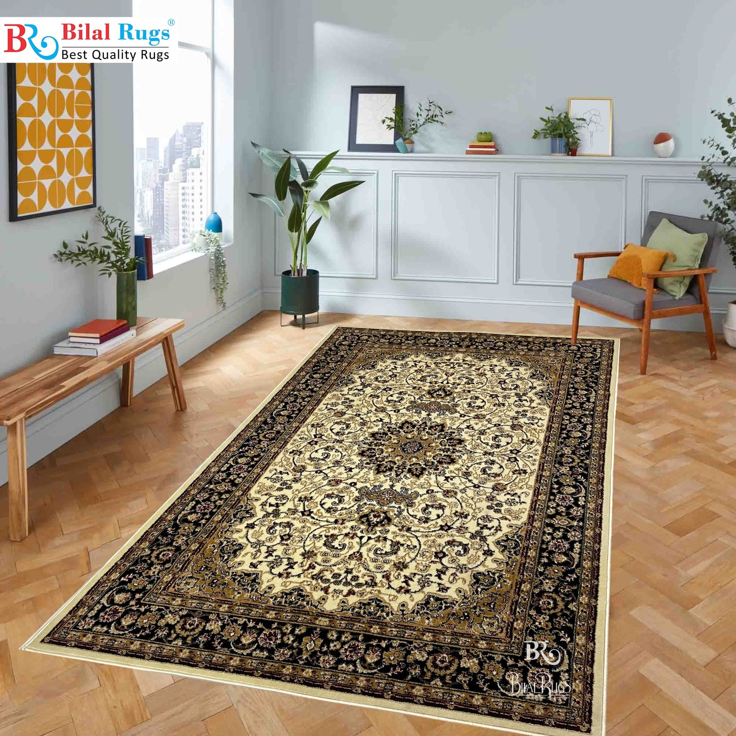 Persian  Polypropylene Rug,back woven(Article-19-Off white)
Size : 5ft width  x 7.3ft length (150cm x 220cm)