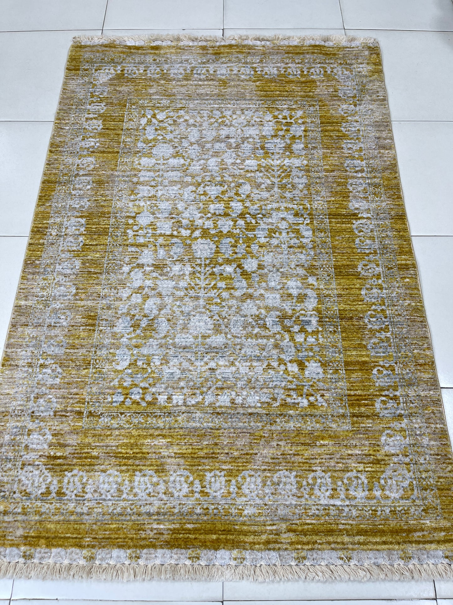 Turkish viscose Rug , Woven Back
Article-313-Yellow 
Size : 3 ft width x 5 ft length (100 cm x 150cm)