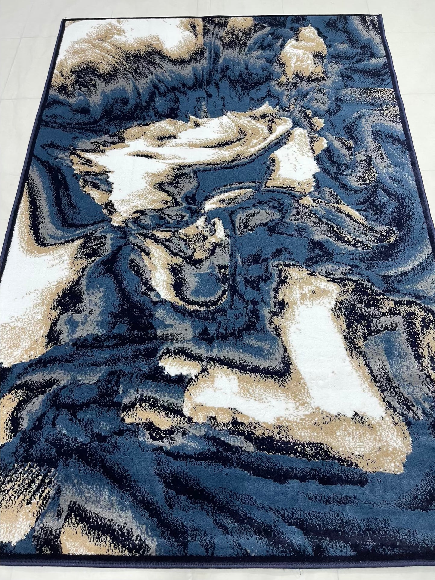 Modern polypropylene Rug,back woven(Article-6752-Blue ) Size : 5ft width  x 7.3ft length (150cm x 220cm)