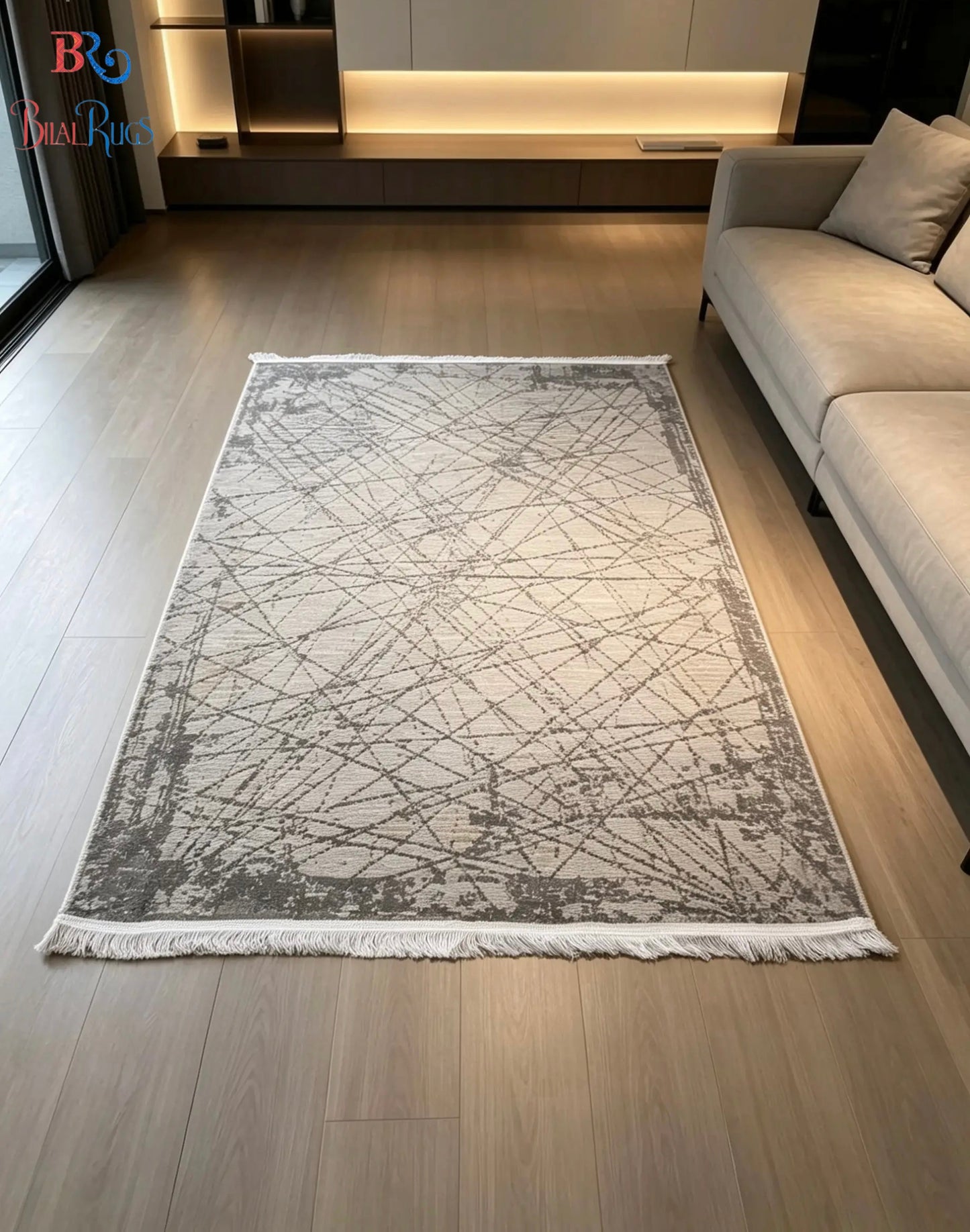 Irani viscose Rug , Woven Back Article-307-Grey , Off white Size : 3 ft width x 5 ft length (100 cm x 150cm)