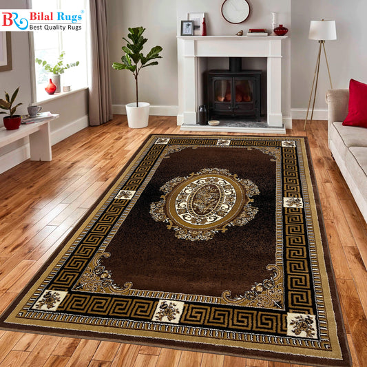 Versace polypropylene Rug,back woven(Article-75-Brown)