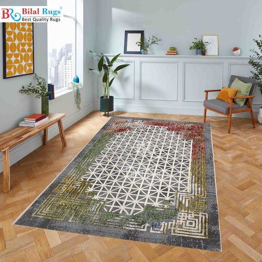 Irani viscose Rug , Woven Back Article-313-Multi Size : 3 ft width x 5 ft length (100 cm x 150cm)
