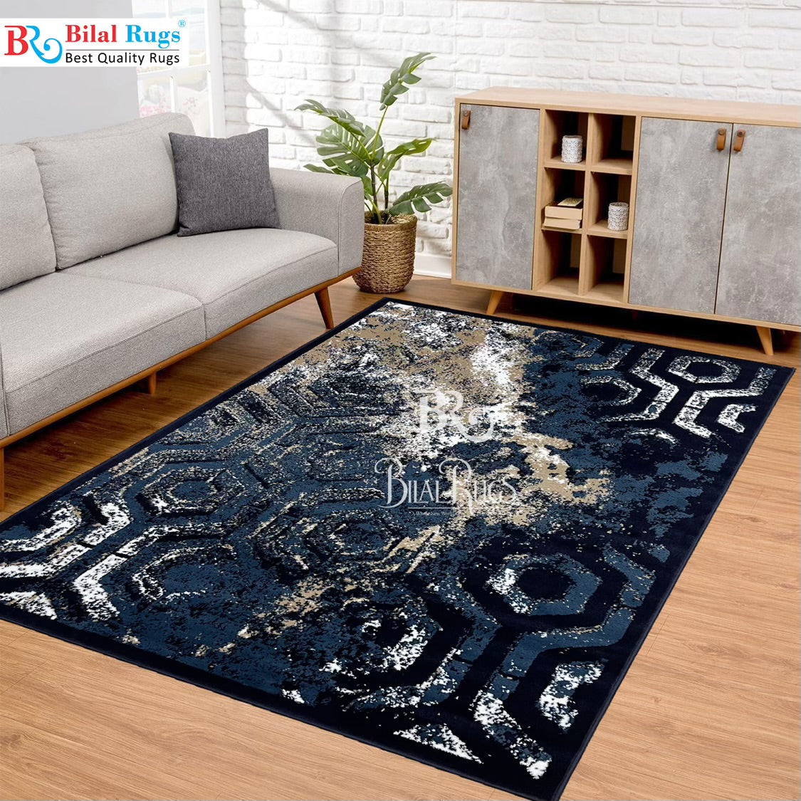 Modern Polypropylene Rug Back Woven(Article-381-Blue)