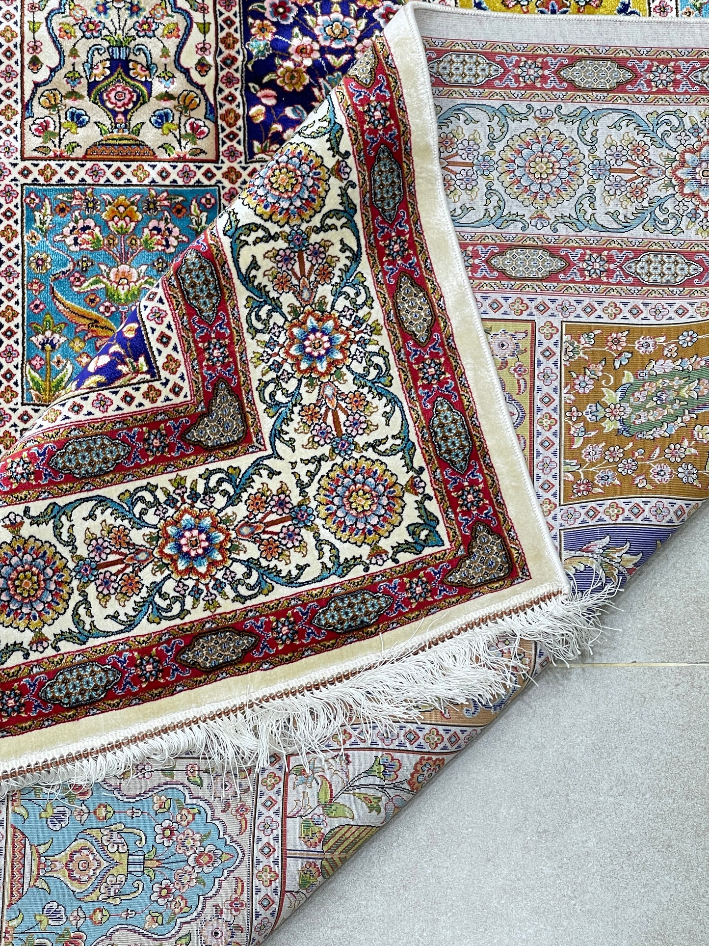 Premium Irani 1600 Reed Machine Made Rug - Off white & Multi with Cotton Back
Size : 5 ft width x 7.3 ft length (150cm x 225cm)