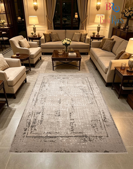 Vintage soul, modern precision ✨ Irani machine-made for timeless homes
Size : 5 ft width x 7.3 ft length 
Article-307-Off white , Grey