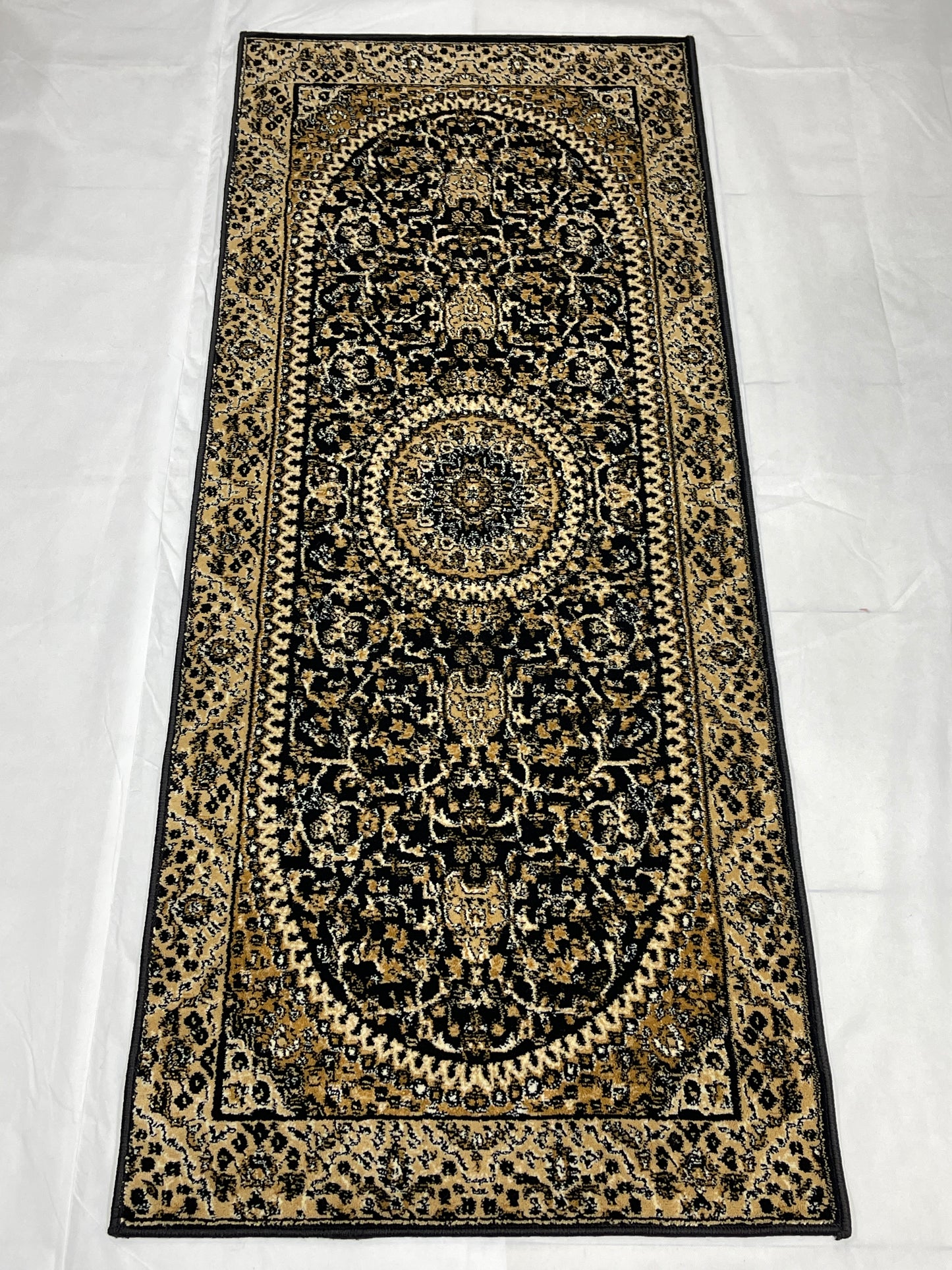 Black Persian Polypropylene Woven Rug.  Size : 2.6 ft width x 6.6 ft length  (80 cm x 200cm)