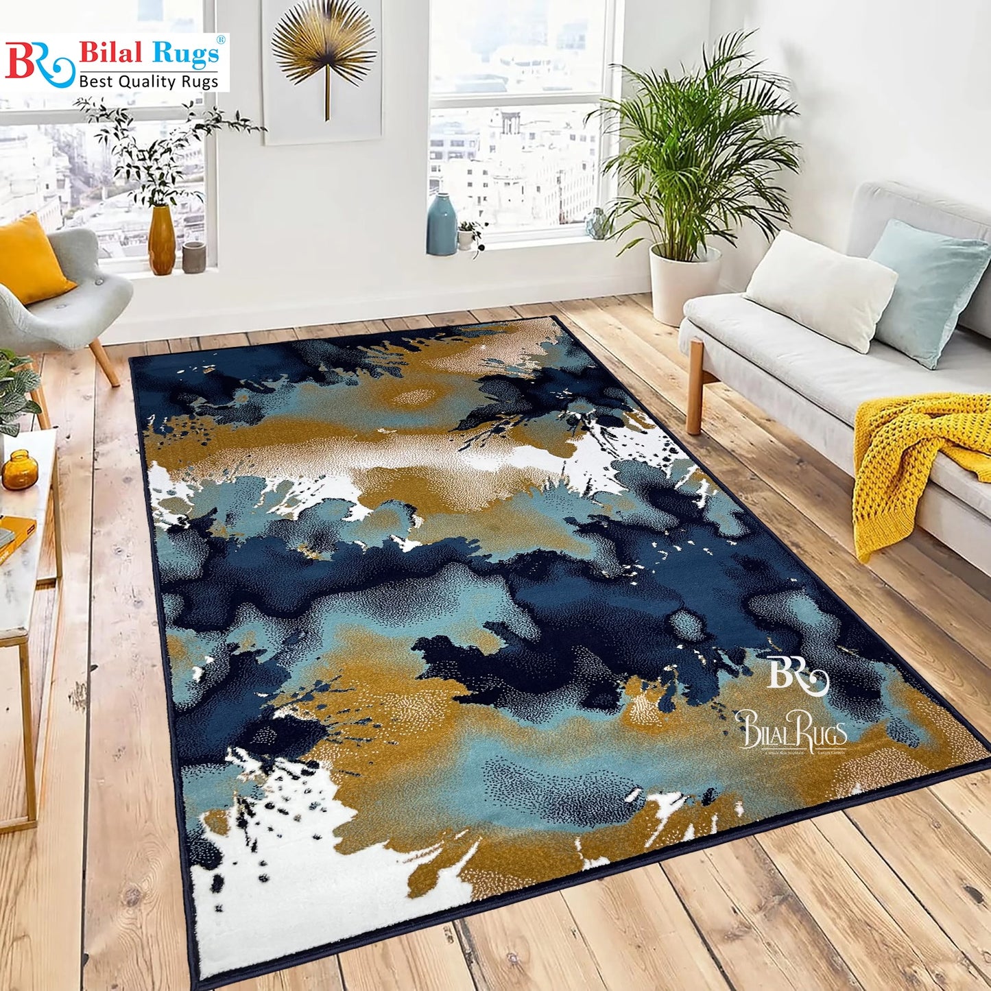 Modern polypropylene Rug,back woven.
(Article-1777-Blue) 
Size : 5 ft width x 7.3 ft length ( 150 cm x 220 cm)