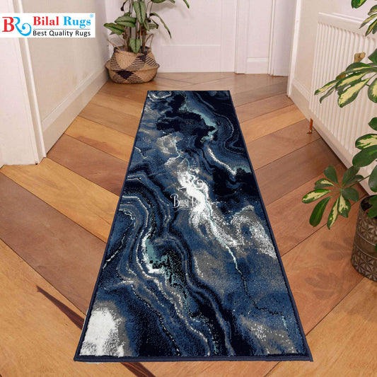 Dark Blue Modern Polypropylene Woven Rug.  Size : 2.6 ft width x 6.6 ft length  (80 cm x 200cm)